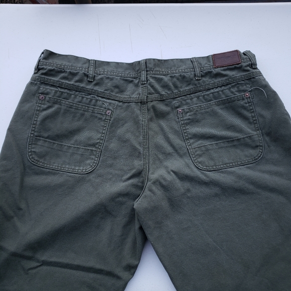Vintage LL Bean Flannel Lined Jeans Olive Green 44x30 - Picture 4 of 9